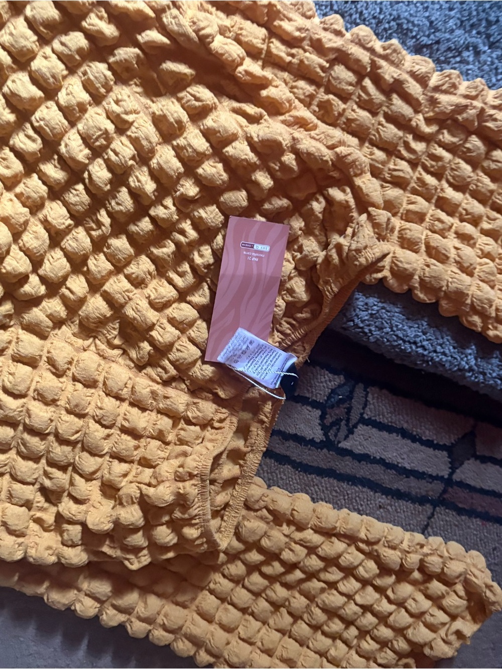 SHEIN Mustard Yellow Textured Bubble Knit Jumpsuit